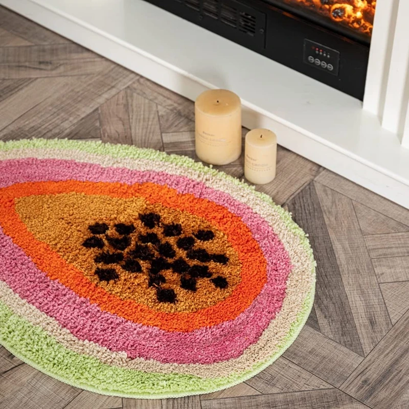 Cute Passion Fruit Shaped Bathroom Rug Absorbent Bathtub Rug Non-Slip Bedroom Kitchen Cartoon Area Rug Shower Foot Carpet 바닥 깔개