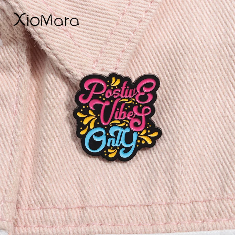 

Positive Vibes Only Enamel Pin Collection Inspirational Quote Brooch Lapel Backpack Badge Jewelry Gift For Friends