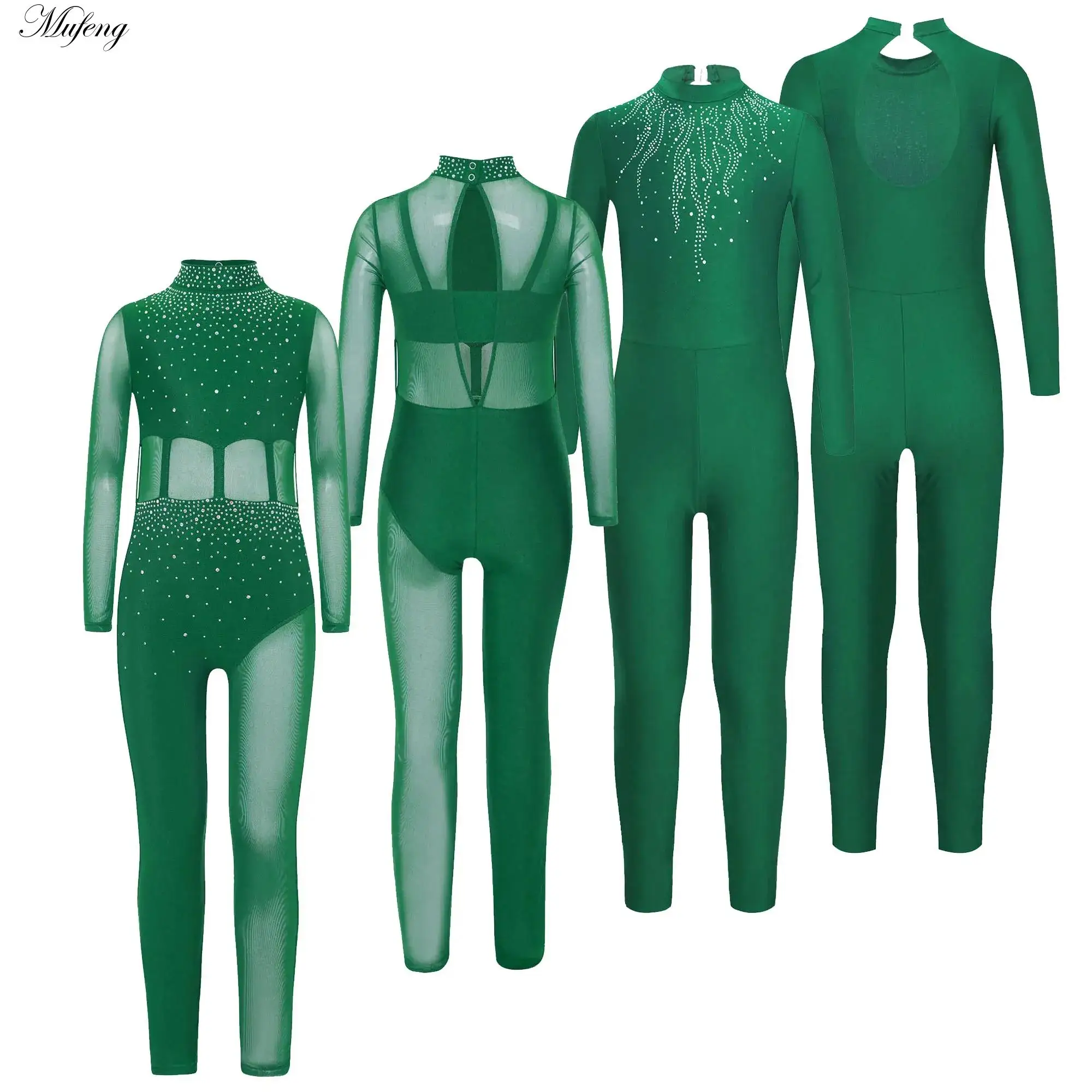 

Детский комбинезон с длинными рукавами для балета и гимнастики для девочек, танцевальная одежда для фигурного катания, комбинезон со стразами, полный боди