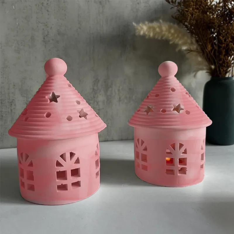 

Christmas House Candlestick Silicone Mold Starry Sky Dome Night Light House Resin Cement Gypsum Clay Casting Molds Home Decor