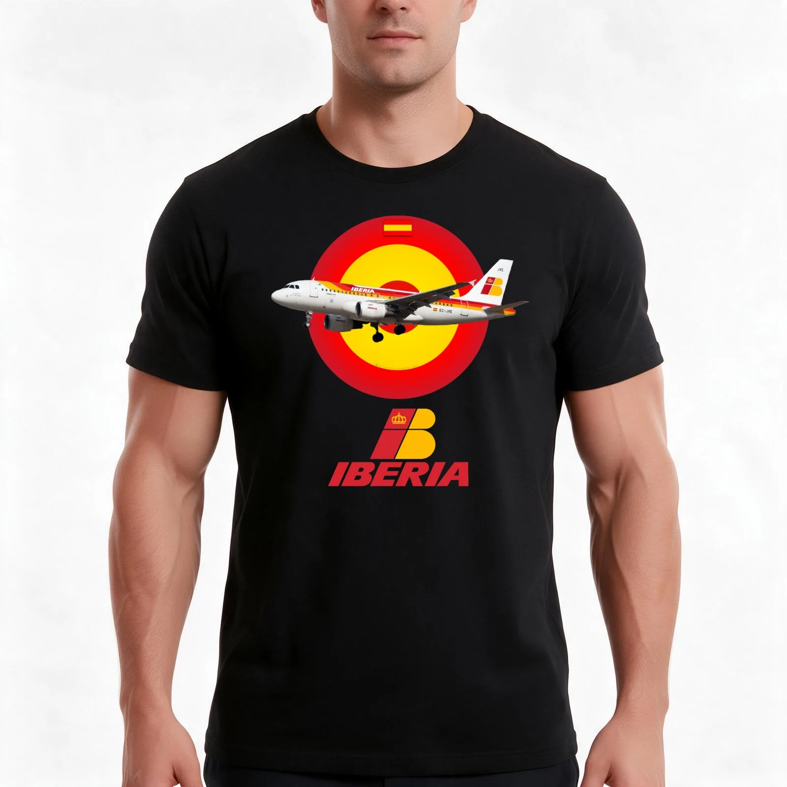 Iberia AirLine Spain Retro Logo Airplane Airport T-Shirt, Summer Casual Cotton Tee, Oversized Streetwear Tops, Unisex Men Women