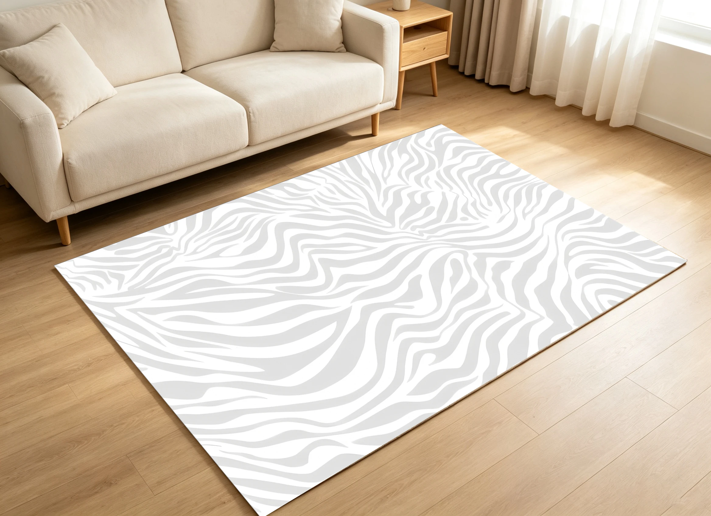 2D Large Carpet Light Gray White Zebra Stripe Minimalist Premium for Living Room Bedroom