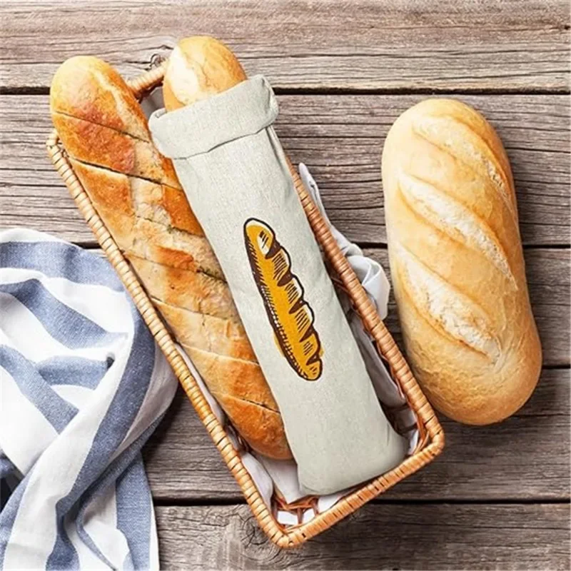 Linen Bread Bags Reusable Food Storage Bags Large Drawstring Cotton Baguette Bag Fresh Eco Friendly Keeping Kitchen Organizer