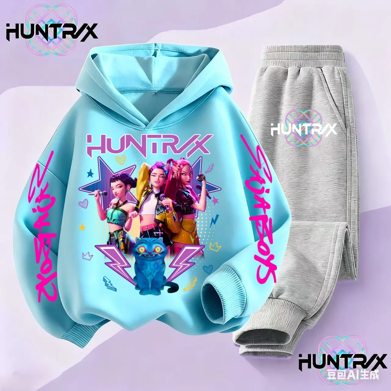 

KPop Demon Hunters Huntrix Hoodie Kids Cartoon Clothes Girls Hooded Sweatshirts Pants 2pcs Set Toddler Boys Outfits