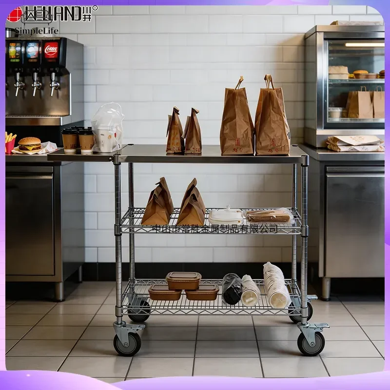 Stainless Steel Kitchen Cart with Wheels Rolling Mobile Storage Rack for Cooking Prep Food Prep Catering Takeaway Packing