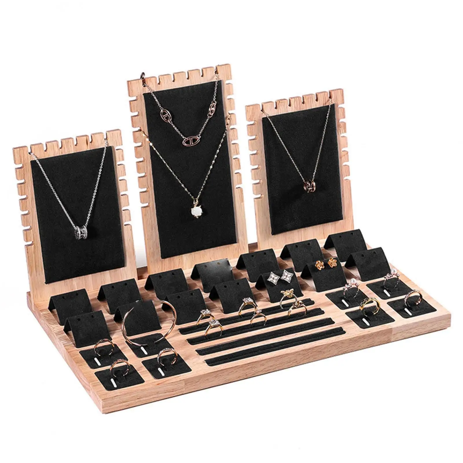 NONE Schmuckständer, Bambus-Vitrine, große Kapazität, Aufbewahrung, Schmuckständer für Ohrstecker, Halskette, Armband, Arbeitsplatte 7