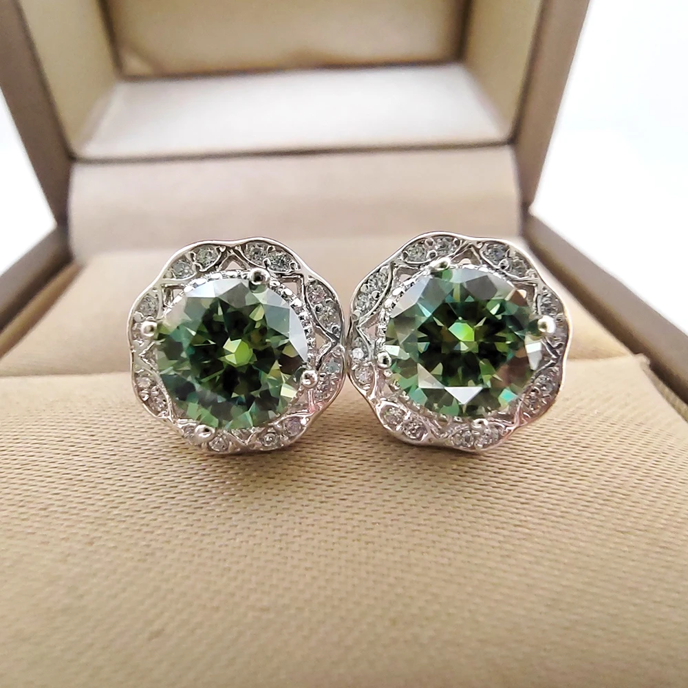 Luomansi 1+1 carat green Mosonite earrings with with certificate 100% - S925 real silver jewelry wedding party gift