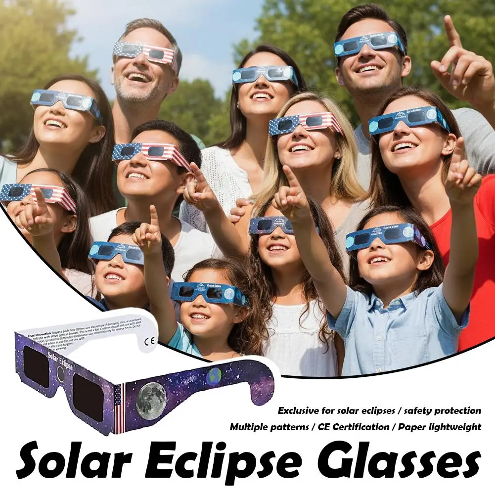 10 gafas de eclipse solar con certificación ISO 12312-2 y CE, seguras para observación directa del sol, monturas de papel al por mayor para eclipse total