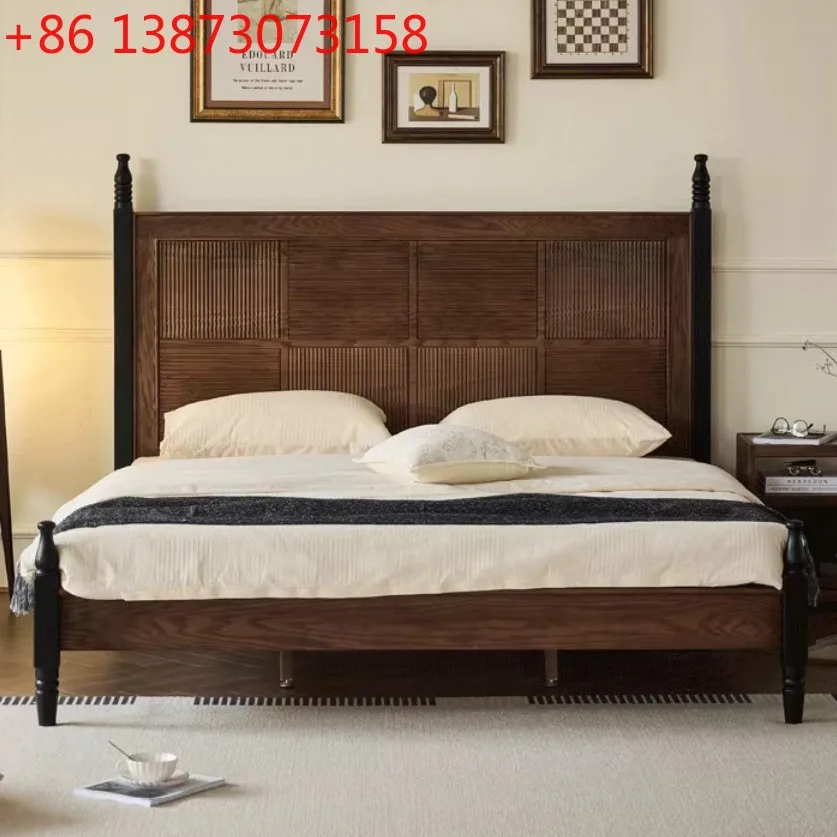 

Североамериканский черный орех, французская ретро-кровать из цельного дерева, современный минималистичный вишневый деревянный старинный двуспальная кровать для спальни