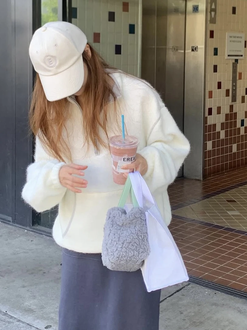 Felpa con cappuccio coreana Sle morbida dolce oversize Plu f Zip da donna inverno nuova calda Fce Jaet marca cinese ex felpa con cappuccio