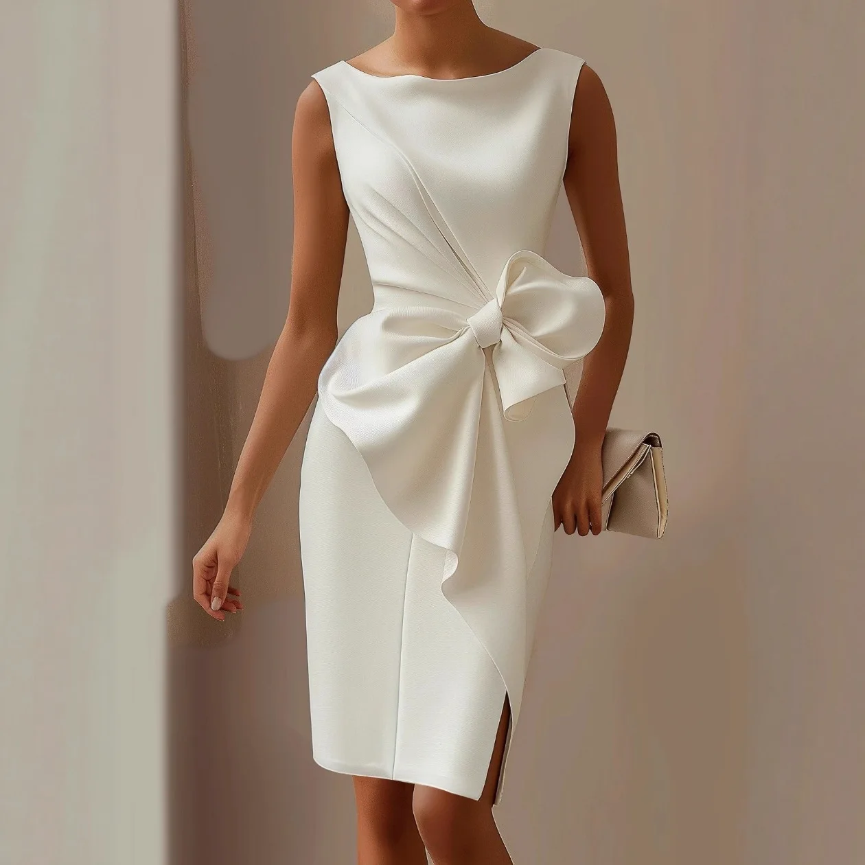 

2026 Cross-Border European And American Women's Fashion Independent Station Bow Decoration Short Tank Dress