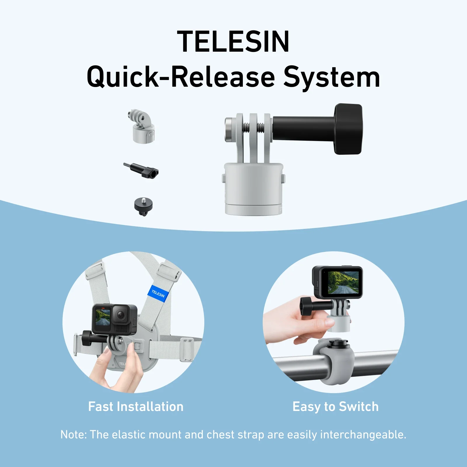Быстросъемное нагрудное крепление TELESIN для Gopro Hero 13 12 11 10 9 8 DJI OSMO Action 5 Pro 4 3 Insta360 X5 X4 ACE Pro Аксессуар