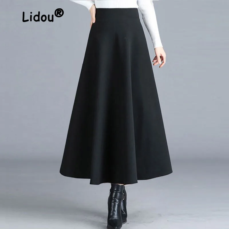 Temperament Fashion Solid Color Pocket A-line Skirt High Waisted Office All-match Casual Slim Summer Lady Umbrella Skirt