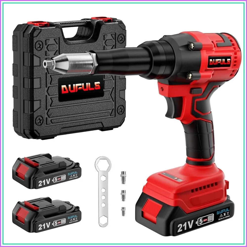 

Cordless Rivet Gun Kit, Electric Blind Riveter with 2 Batteries & Charger, for 1/8", 5/32", 3/16" Rivets