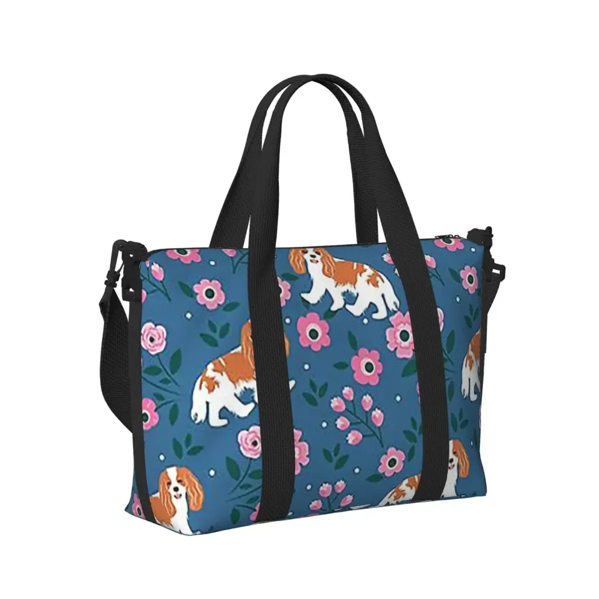 

Blenheim Cavalier King Charles Spaniel Playing Beach Travel Bag Tote Bags for Gym Sport Women Shopping Duffle Shoulder Bag