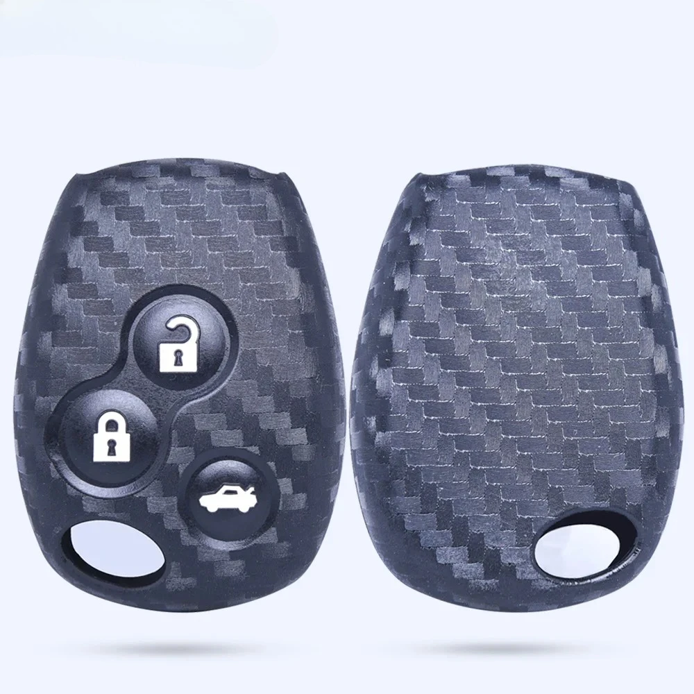 

3buttons Silicone Carbon Fibre Key Case Fob For Renault Traffic Logan 2 Vivaro Primastar Movano Nissan Terrano Benz Smart Fortwo