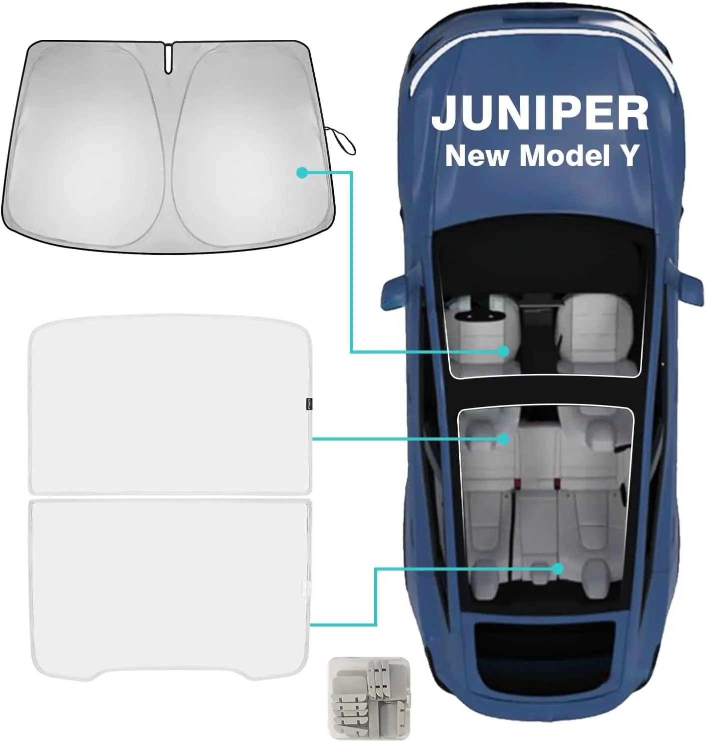 

Комплект из 3 складных солнцезащитных козырьков для Tesla Model Y Juniper 2025-2026, серый, с сумкой для хранения - Защита от жары и УФ-излучения