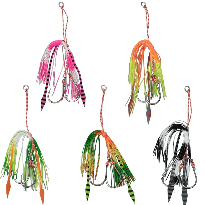 14cm Sea Fishing UV Squid Hooks Silicone Wire Whisker Man Hose Pay Chien and Crooked Mouth Hooks Bait Auxiliary Hooks