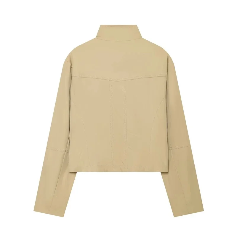 2026 Autumn New Product Women's High End Slim Fit workwear Long Sleeve Stand Collar Short Pocket Decoration Coat