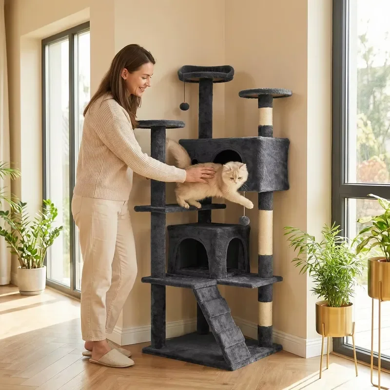 Foreign Trade Large Modern Cat Climbing Frame Cat Tree Integrated Luxury Design Stable Structure MT40 Model Carton Packaging