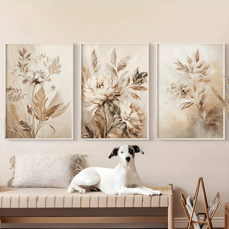 Framed Abstract Beige Floral Leaf Art Print Posters and Canvas Painting Nordic Minimalist Bohemian Living Room Wall Home Decor
