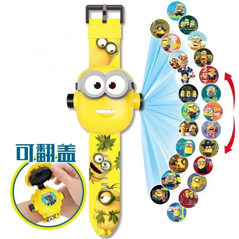 Minions 24 Projection Patterns Children Watches for Boy Girls 3D Deformation Robot Projection Electronic Clock Kids Christmas