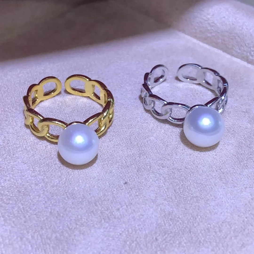 S925 Sterling Silver Adjustable Ring Mount Settings Findings Mountings Accessory Parts Fittings for 8-9mm Pearls 5pcs/lot