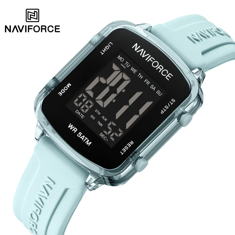 

NAVIFORCE Электронные часы с календарем, женские спортивные водонепроницаемые часы с ЖК-дисплеем, простые квадратные силиконовые ремешки, наручные часы для девочек