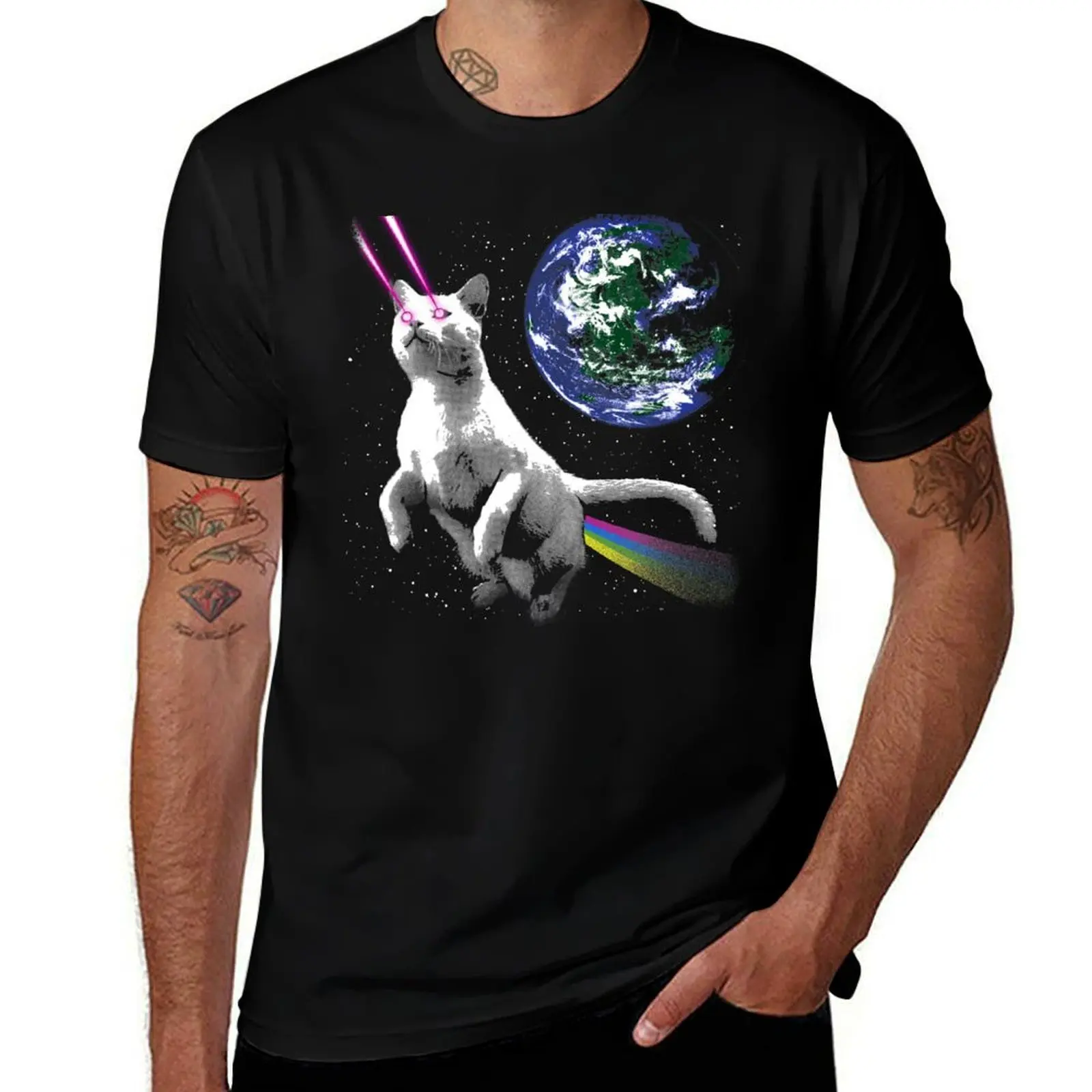 

Laser Cat in Space - Cat Astronaut in Front of Planet Earth T-Shirt anime t shirts oversize essential t shirt T-Shirt