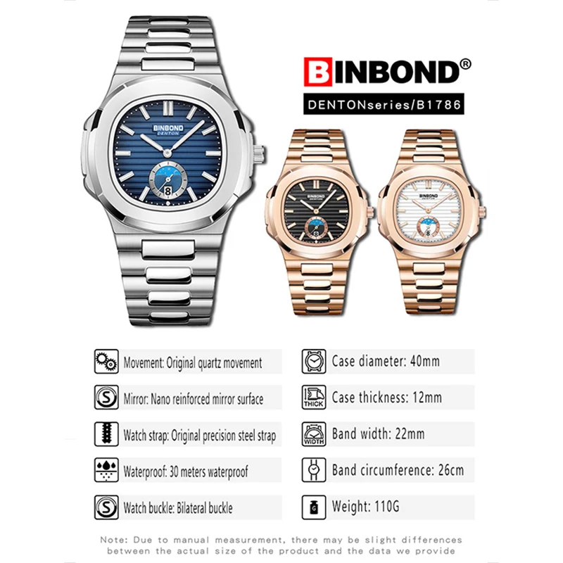 BINBOND جديد الساعات الفاخرة الأعمال مقاوم للماء ساعة الذكور مضيئة تاريخ الفولاذ المقاوم للصدأ ساحة كوارتز ساعة رجالية reloj hombre