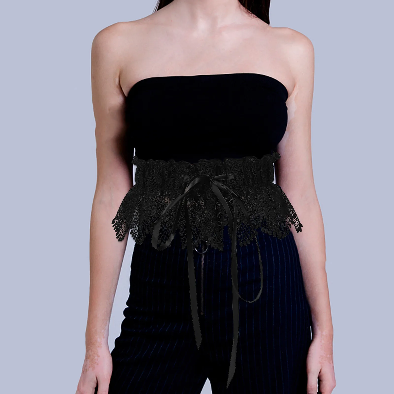 Black Lace Wide Waist Belt Elastic Stretch Waist Cincher for Women Lace-Up Adjustable Corset Belt Wedding Dress Victorian Gothic