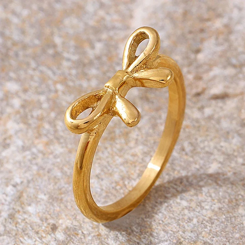 Stainless Steel Bowknot Rings Bandana-shaped Cashew Flower Rings For Engagement Waterproof Jewelry for Drop Shipping