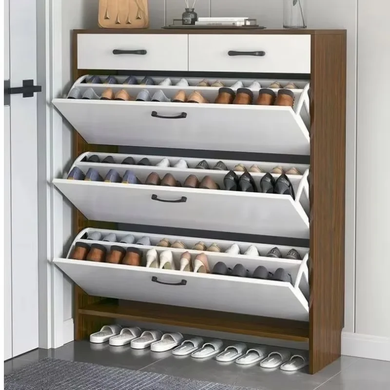 Wooden luxury living room rotatable shoe cabinet, full height shoe rack storage cabinet