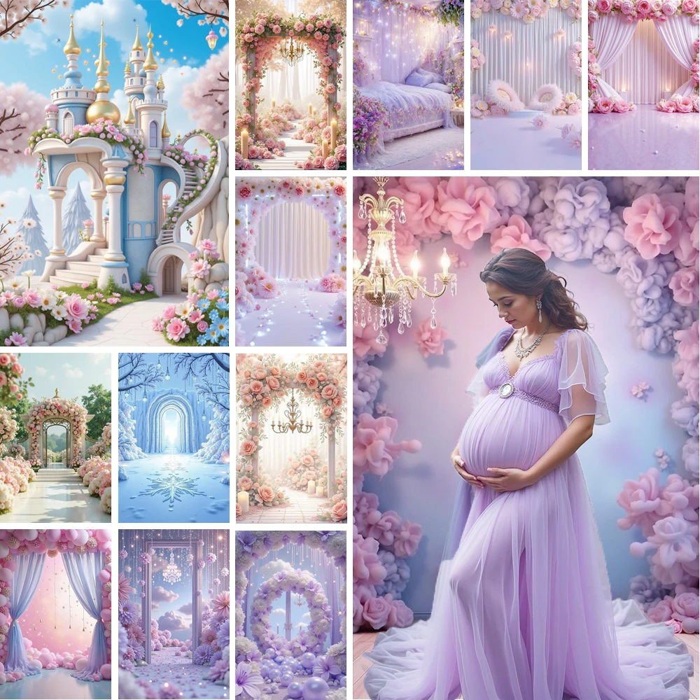

MOON.QG Arch Curtains Party Decoration Maternity Pregnant Woman Photography Fairy Castle Flower Wall Floral Backdrop Background