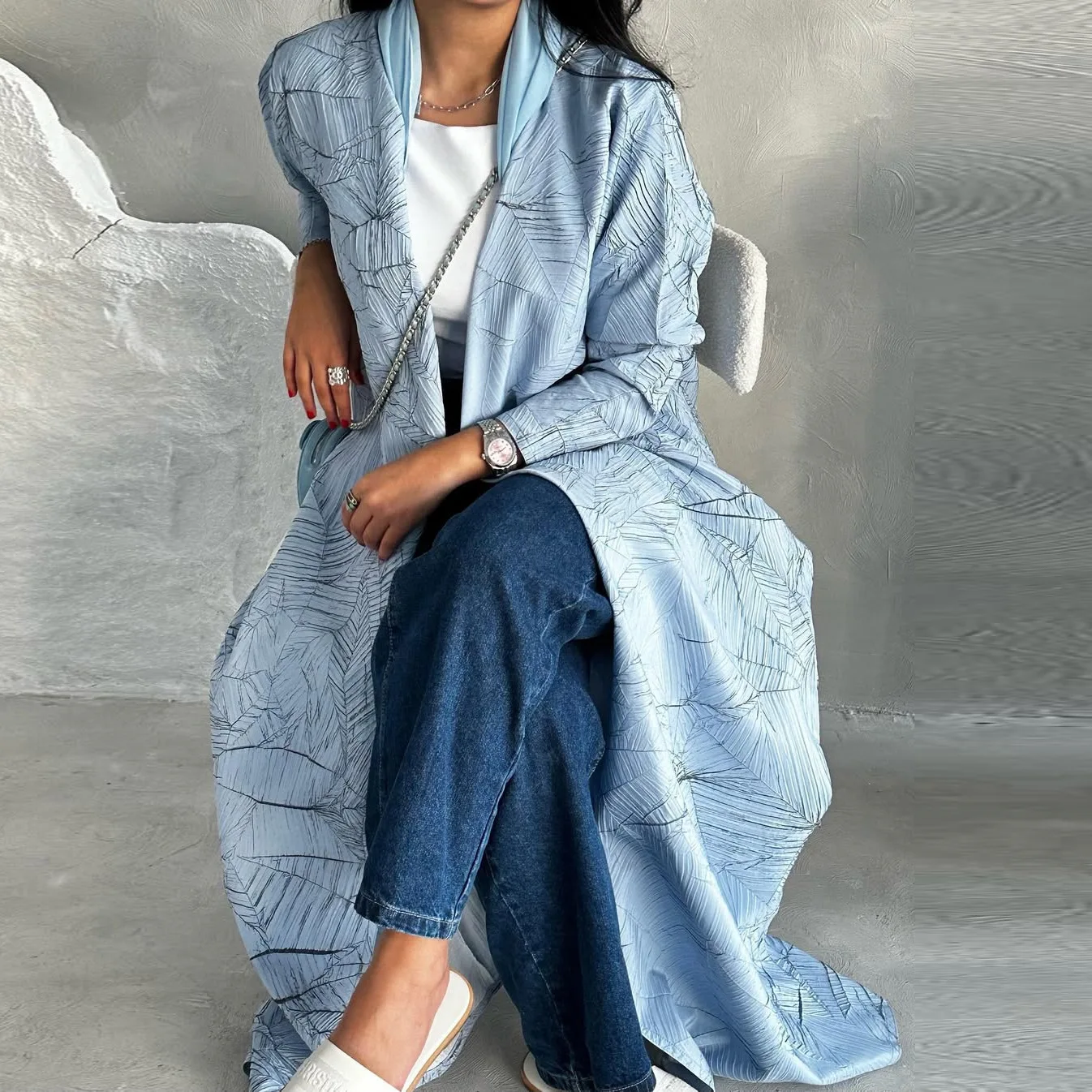 

New Arrivals Dubai Abaya Black Dress Kaftan Floral Material Long Sleeves Maxi Cardigan Kimono for Women HS102