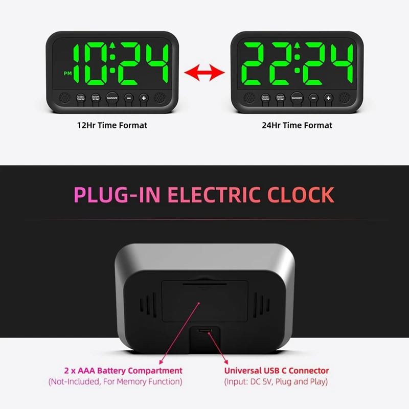 Digital Alarm Clock For Bedroom,Loud Alarm Clock Electric Desk Clock Nightstand Clock With Adjustable Volume Snooze