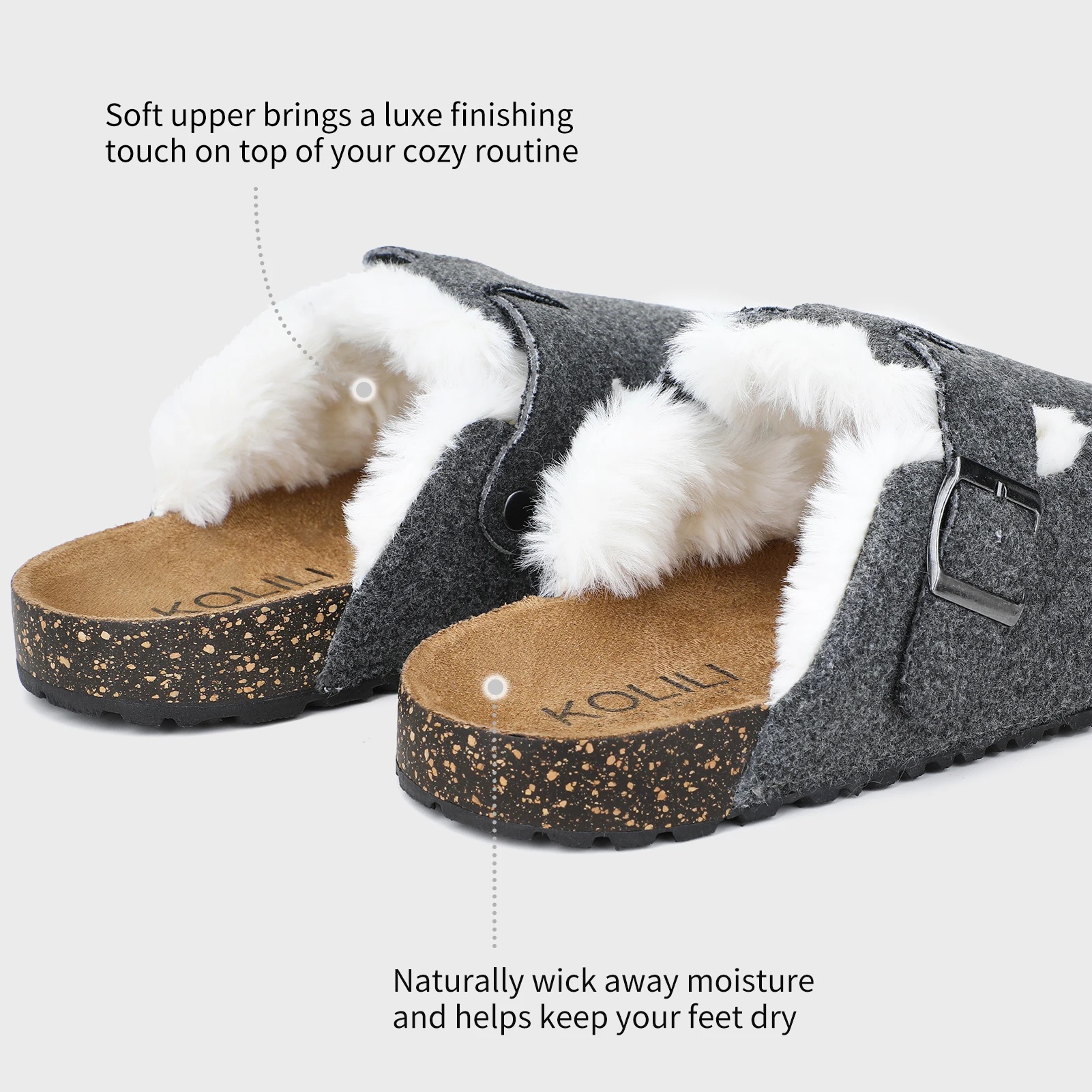 Women Cork Clogs for Women, Indoor Outdoor Fuzzy Slipper Warm Shoes, Cozy Mules & Clogs with Buckled Felt