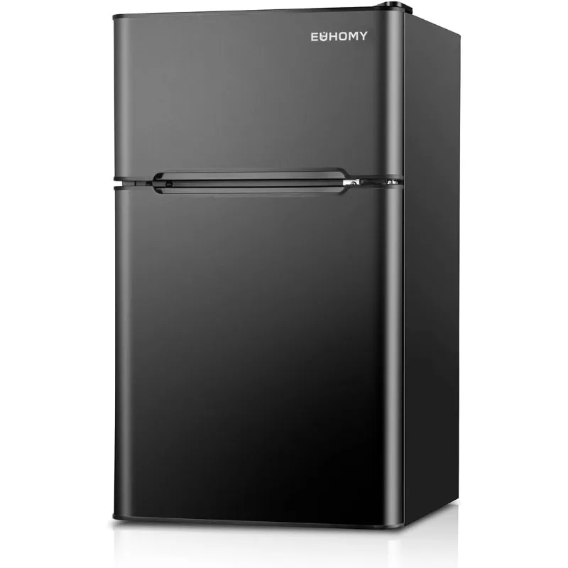 EUHOMY Mini Fridge with Freezer, 3.2 Cu.Ft Mini Refrigerator, Dorm Fridge with 2 Door Food Storage Cooling Drink (Black)