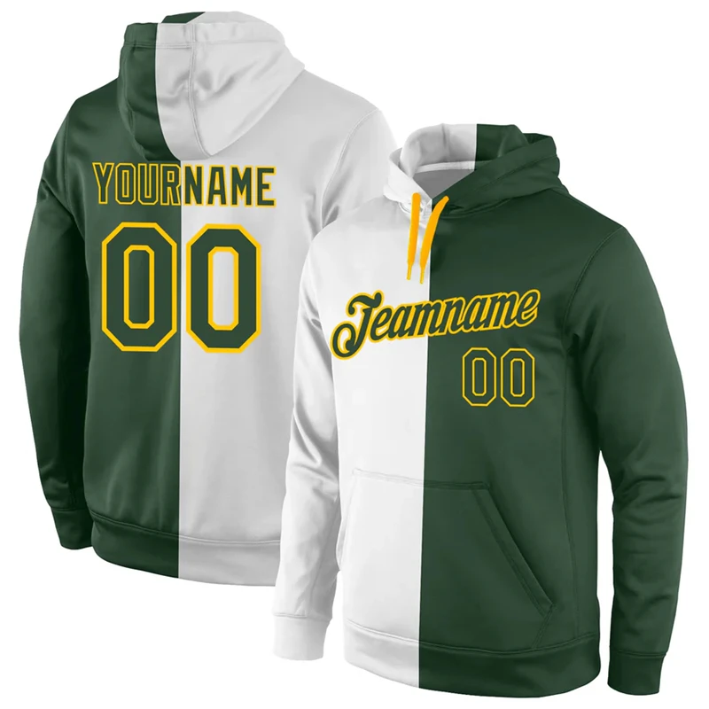 Custom Name Number Split Double Color Hoodies Fashion Simple 3D Printed Hooded Mens Sweatshirt Loose Team Uniforms DIY Pullovers