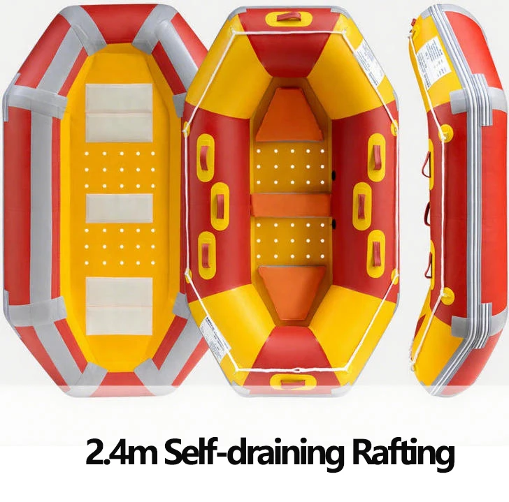 

2.4m Self-draining Rubber Boat Wear-resistant & Anti-slip 0.9mm Thickness PVC Raft Canoeing with Paddle Pump Set Water Sports