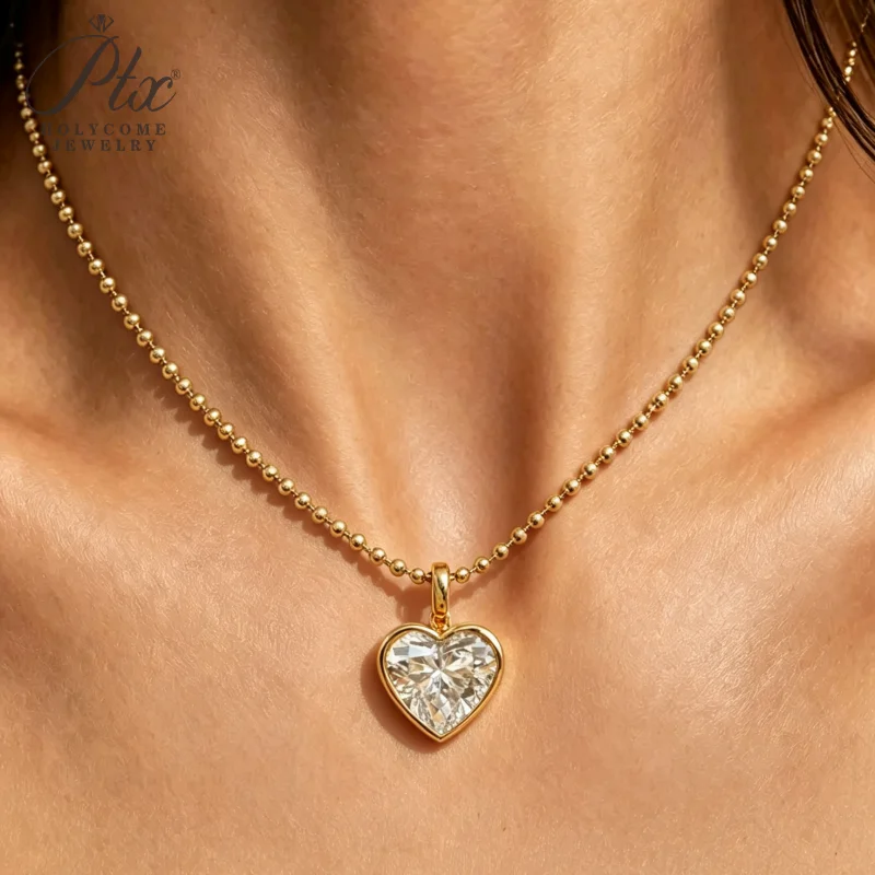 2ct Laborgezüchteter Diamant-Anhänger mit Goldperlenkette, Herzschliff, Echtes 18K Gold, Hochzeits- und Verlobungsanhänger, Einfacher Holycome Schmuck – Detail 23