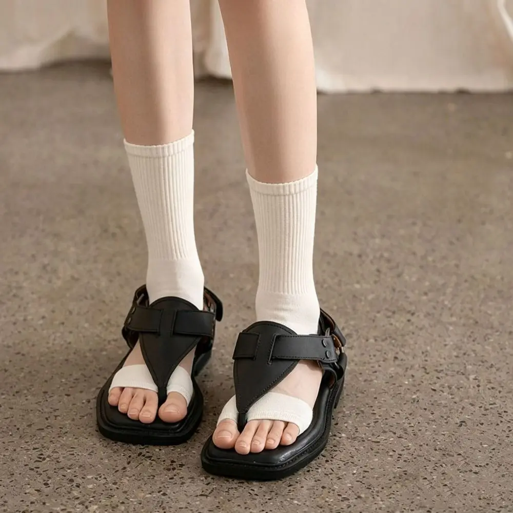 Thin Cotton Split Toe Socks Solid Color Breathable Mesh Open Toe Socks Match Flip Flops Anti Slip Toe Separator Socks