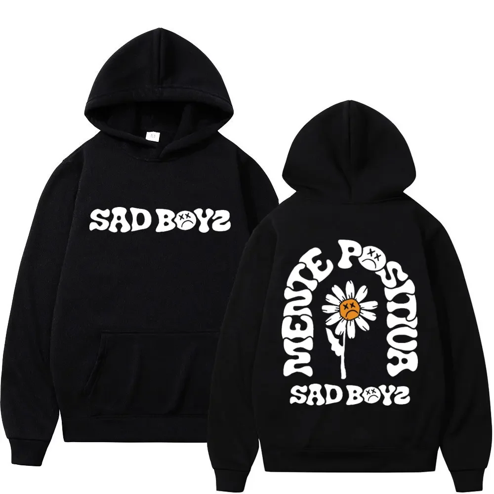 Singer Junior H Sad Boys Positive Mind Funny Print Hooded Men Women Y2k Hoodies Oversized Sweatshirt Hip Hop Unisex Streetwear