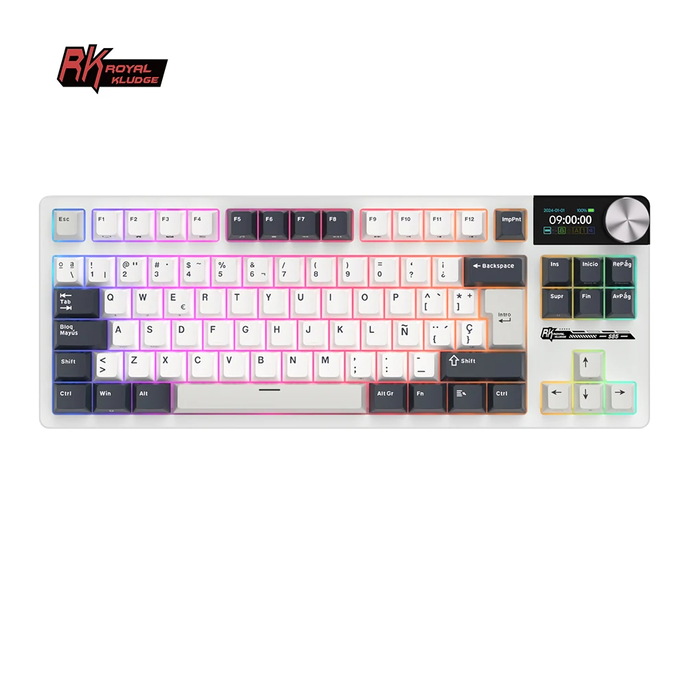 teclado mecanico rk royal kludge s85 tft color screent modo tri inalambrico 85 teclas teclado para jugadores intercambiable en caliente retroiluminado rgb