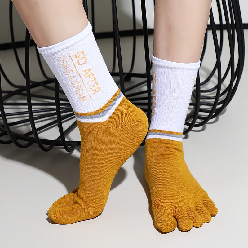 

5 Pairs New Cotton Socks Mid-tube Sports Five Finger Sock Split Toe Sweat-absorbing Odor-proof Running Men's Spring Autumn Socks