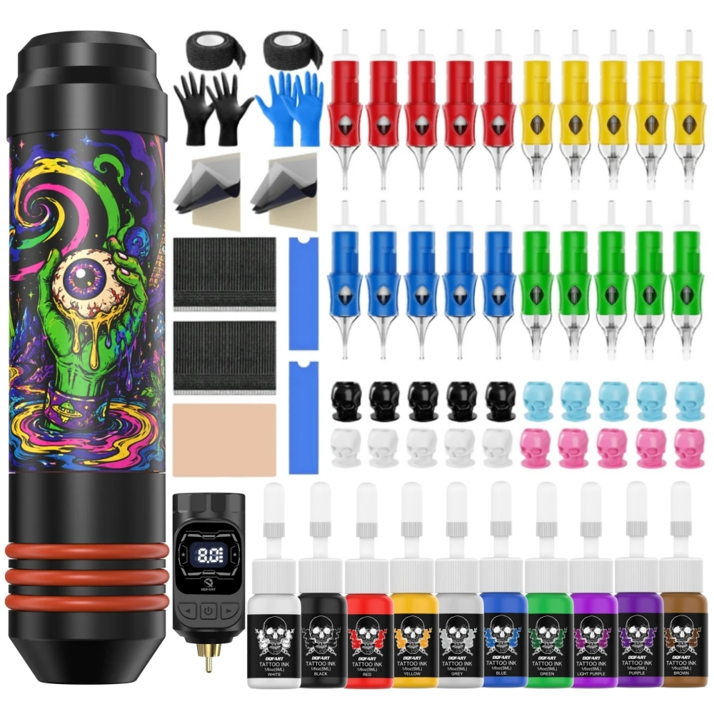 DQFART New M3 Black&Purple Detachable Battery Halloween Electric Wireless Tattoo Machine Pen Kit Tattoo Ink For Tattoo Artists