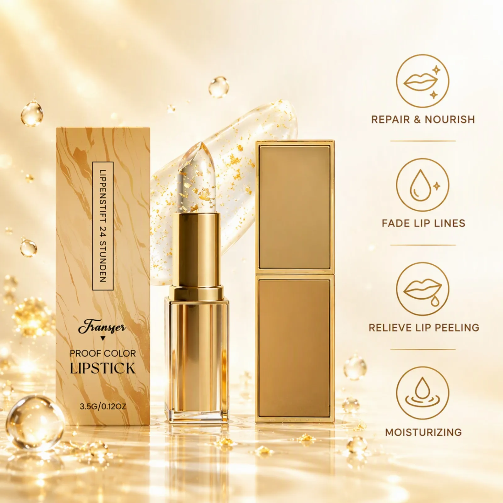 Color Changing Lipstick 3.5g Gold Flecks PH Reactive Moisturizing Improve Lip Lines Appearance Brighten Lip Color Non Greasy