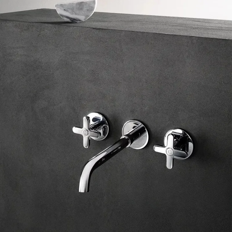 In-wall basin faucet, double handle, chrome, bright silver.