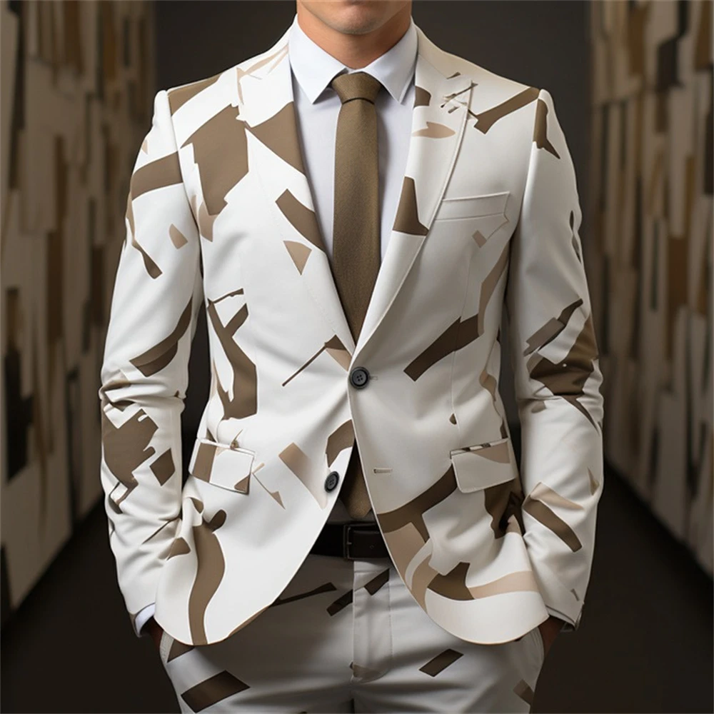 High Street Floral Printed Suit Set For Men, Wedding Party, Stage Performance, Party, Prom Formal Tuxedo 2 Pieces Set