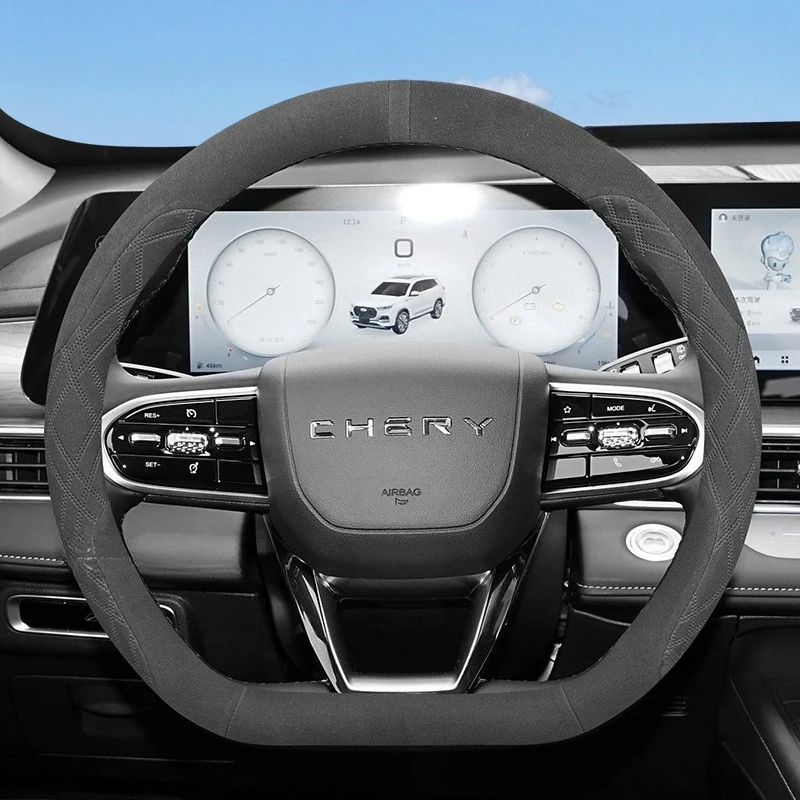 Suede Leather Steering Wheel Cover For Geely Monjaro Coolray Azkarra Okavango Emgrand Tugella 2024 2025 2026 Auto Accessories